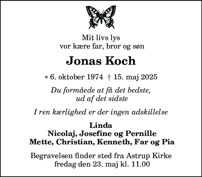 Dødsannonce for Jonas Koch