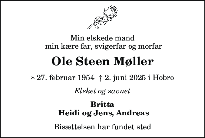 Dødsannonce for Ole Steen Møller