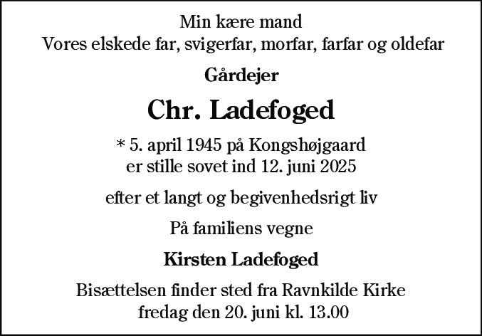 Dødsannonce for Christian Ladefoged