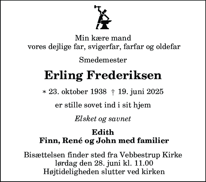 Dødsannonce for Erling Frederiksen