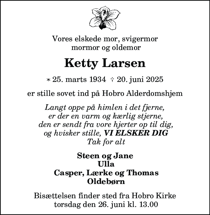 Dødsannonce for Ketty Larsen