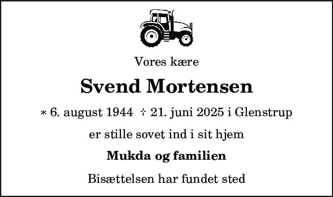 Dødsannonce for Svend Mortensen