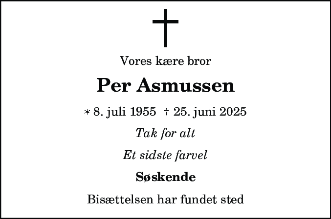 Dødsannonce for Per Jakob Asmussen