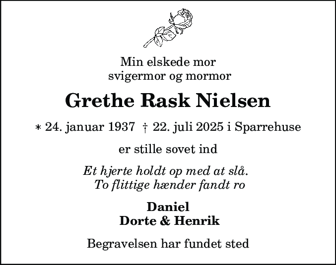 Dødsannonce for Grethe Nielsen