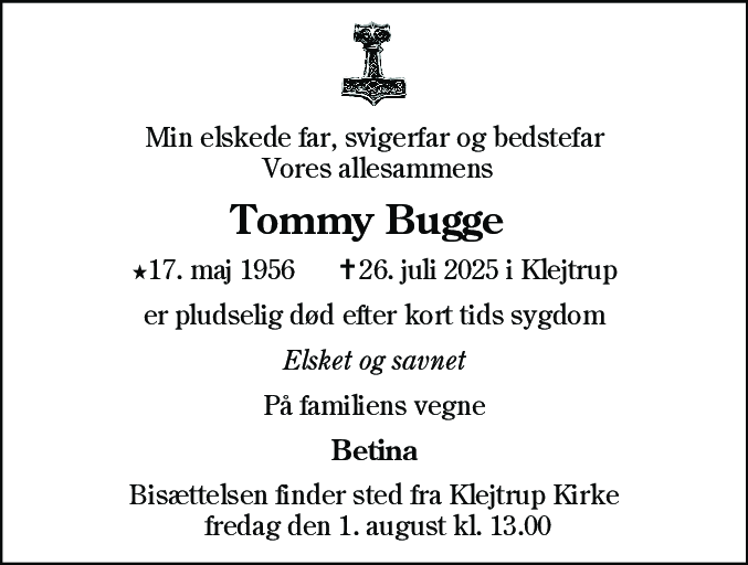 Dødsannonce for Tommy Bugge Nielsen