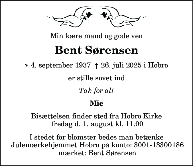 Dødsannonce for Bent Jørgen Sørensen
