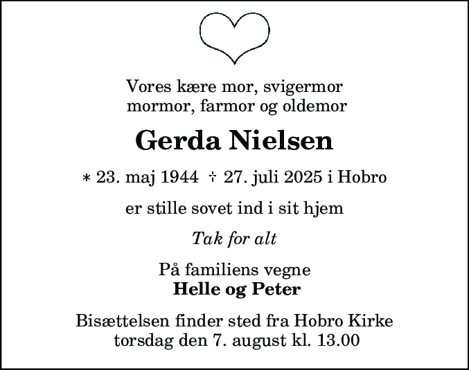 Dødsannonce for Gerda Nielsen