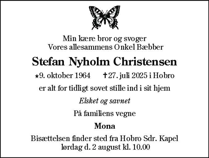 Dødsannonce for Stefan Nyholm Christensen