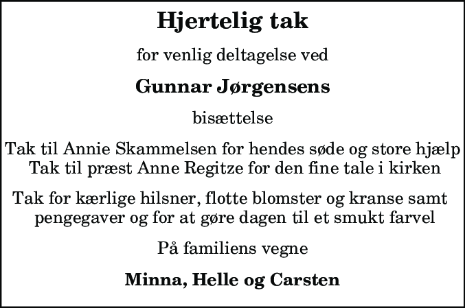 Dødsannonce for Gunnar Jørgensen