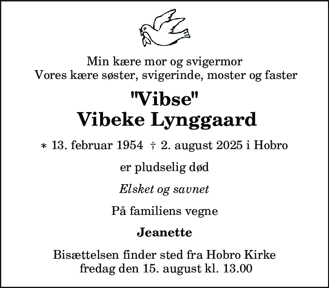 Dødsannonce for Vibeke Lynggaard