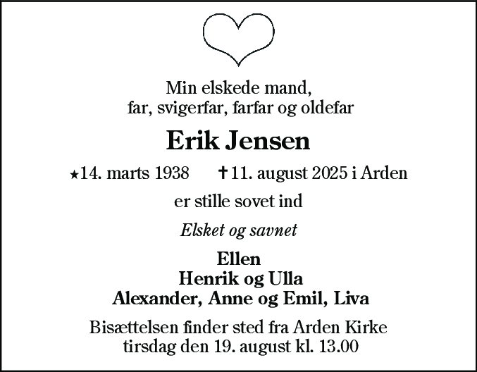 Dødsannonce for Erik Jensen