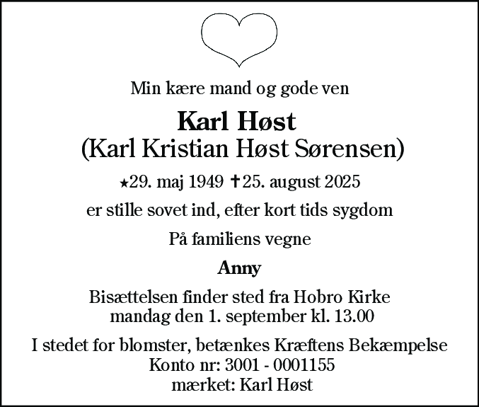 Dødsannonce for Karl Kristian Høst Sørensen