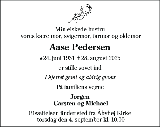 Dødsannonce for Aase Pedersen