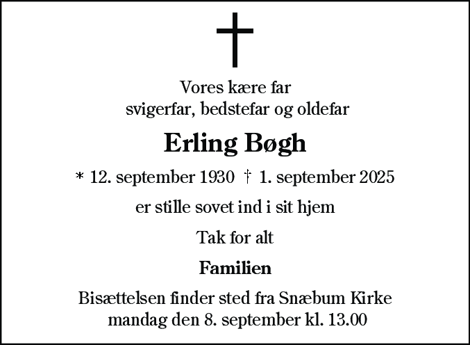 Dødsannonce for Erling Bøgh