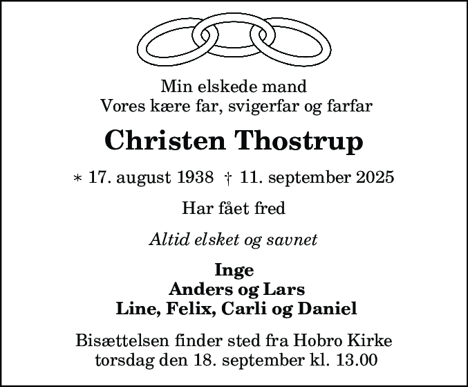 Dødsannonce for Christen Thostrup