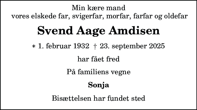 Dødsannonce for Svend Aage Amdisen
