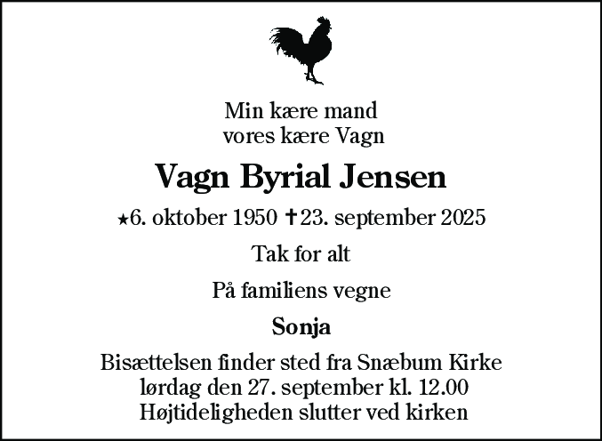 Dødsannonce for Vagn Byrial Jensen