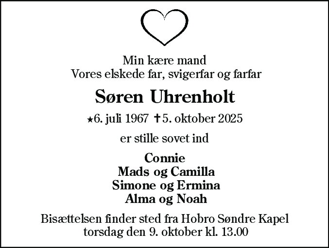 Dødsannonce for Søren Uhrenholt