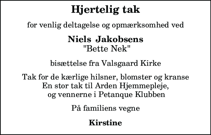Dødsannonce for Niels Kristian Gade Jakobsen