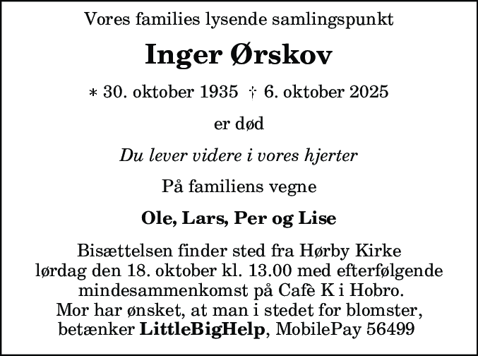 Dødsannonce for Inger Ørskov