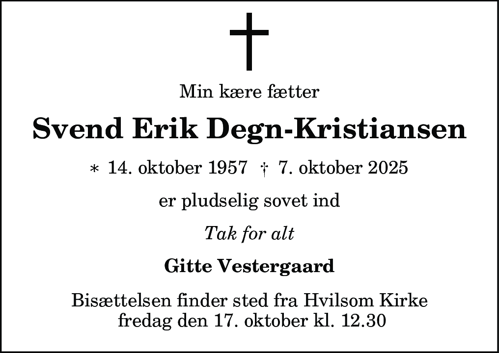 Dødsannonce for Svend Erik Degn-Kristiansen