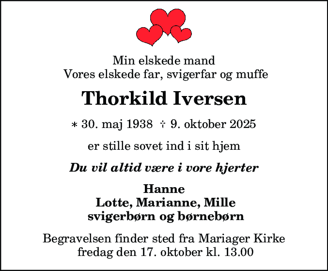 Dødsannonce for Thorkild Iversen