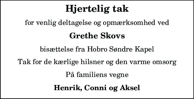 Dødsannonce for Grethe Skov