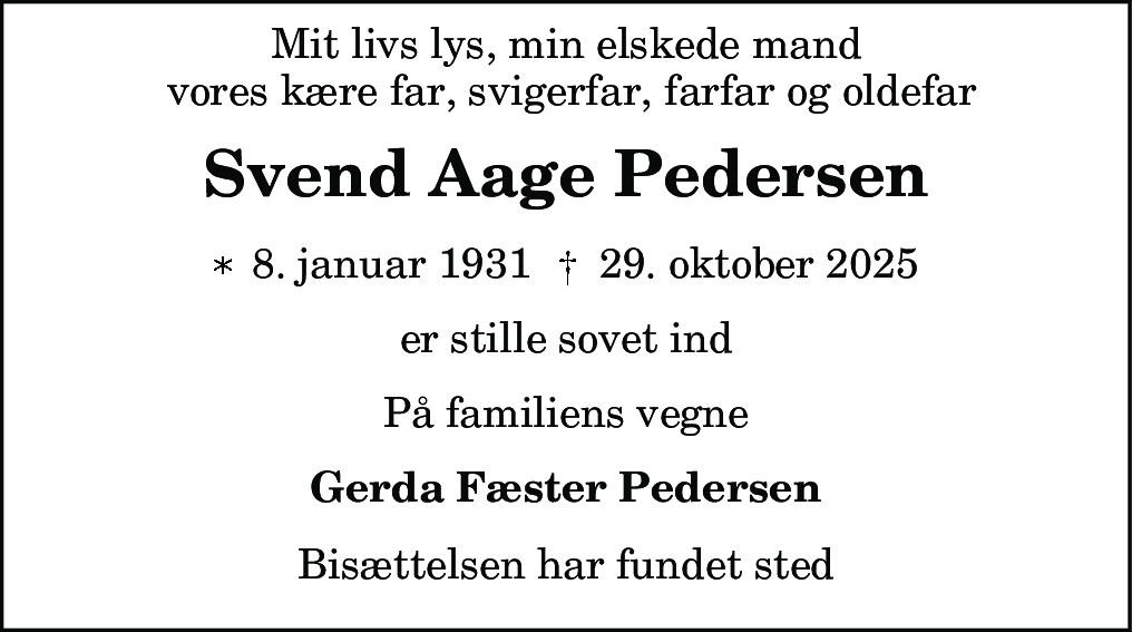 Dødsannonce for Niels Svend Aage Pedersen