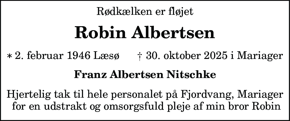 Dødsannonce for Robin Albertsen