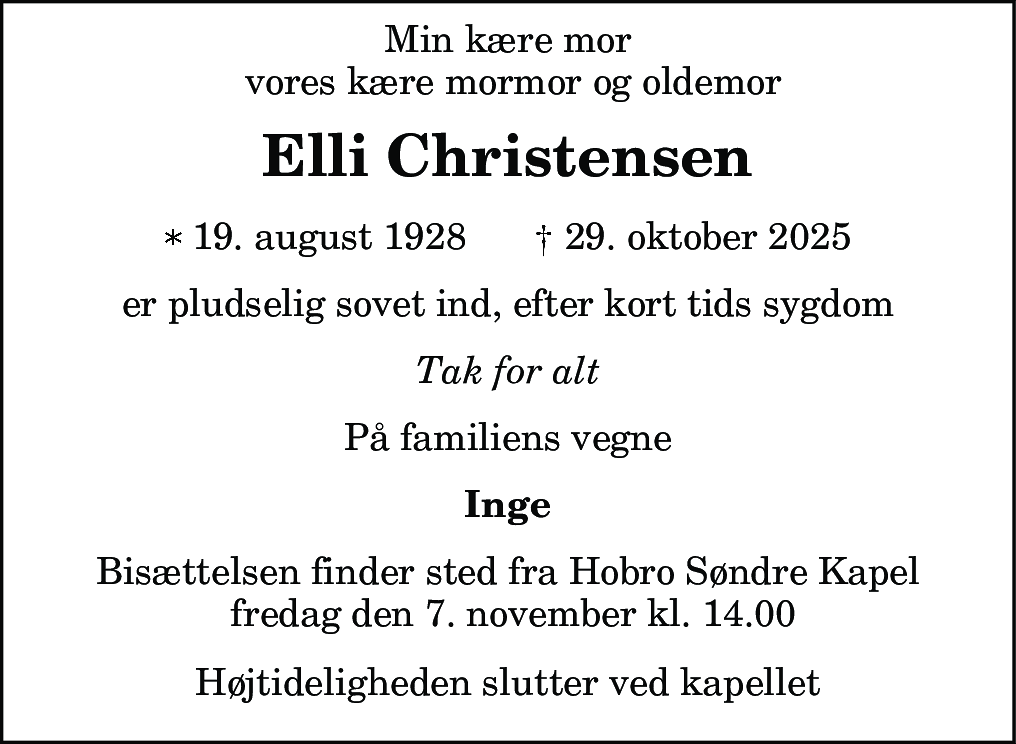 Dødsannonce for Elli Christensen