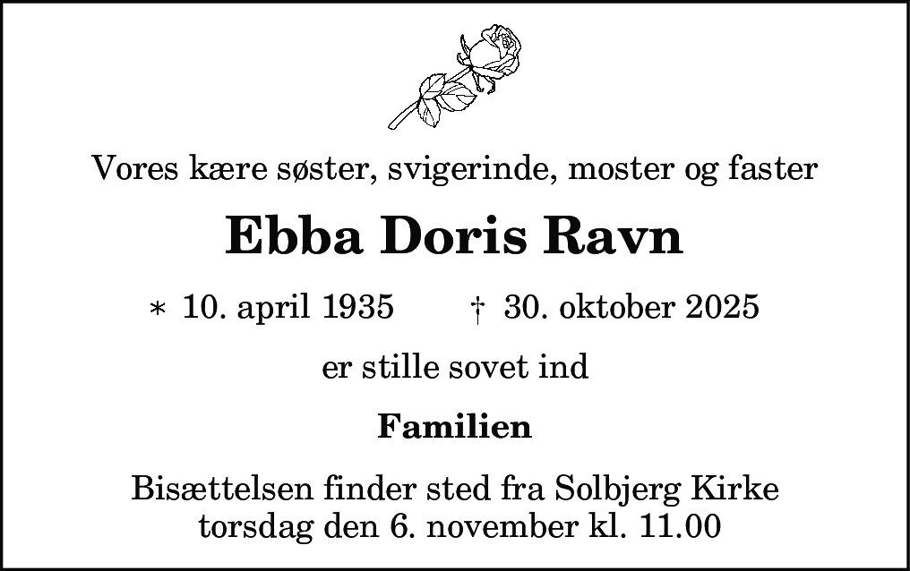 Dødsannonce for Ebba Doris Ravn