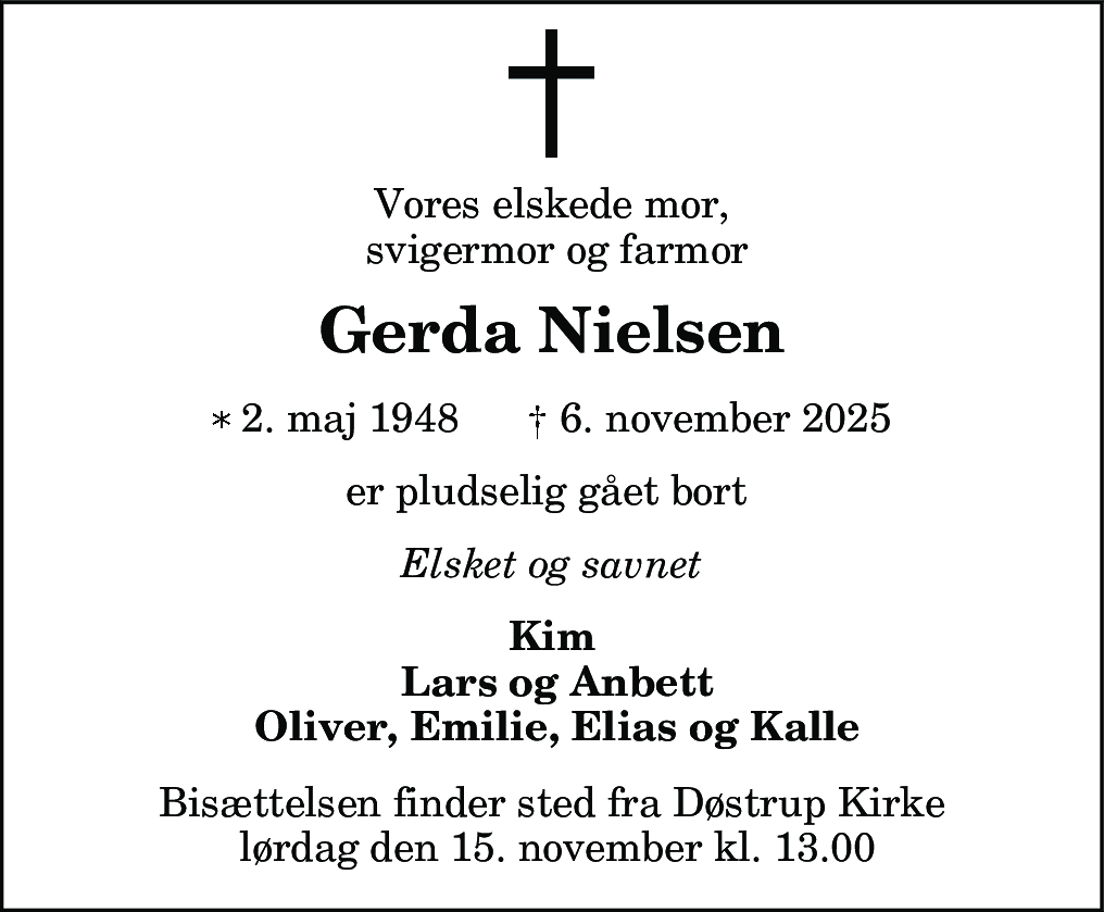 Dødsannonce for Gerda Amalie Nielsen