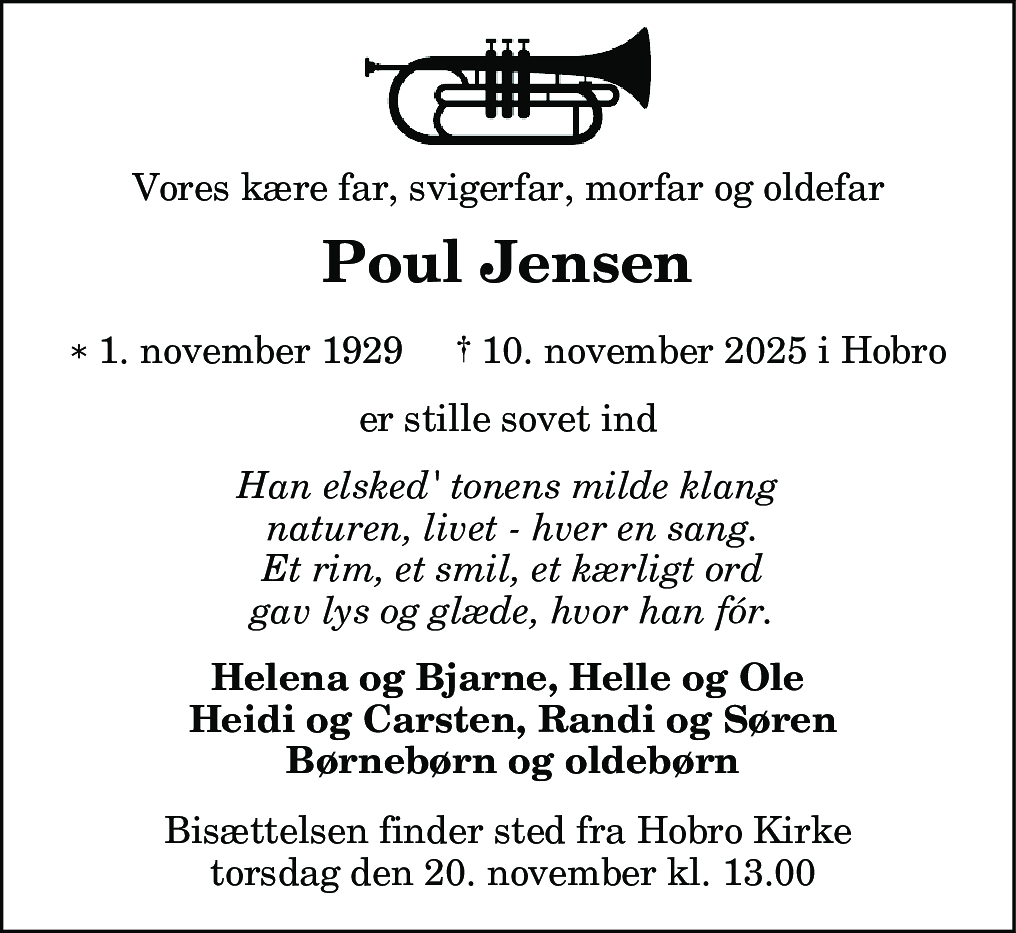 Dødsannonce for Poul Jensen