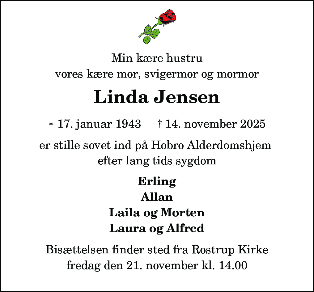 Dødsannonce for Linda Jensen