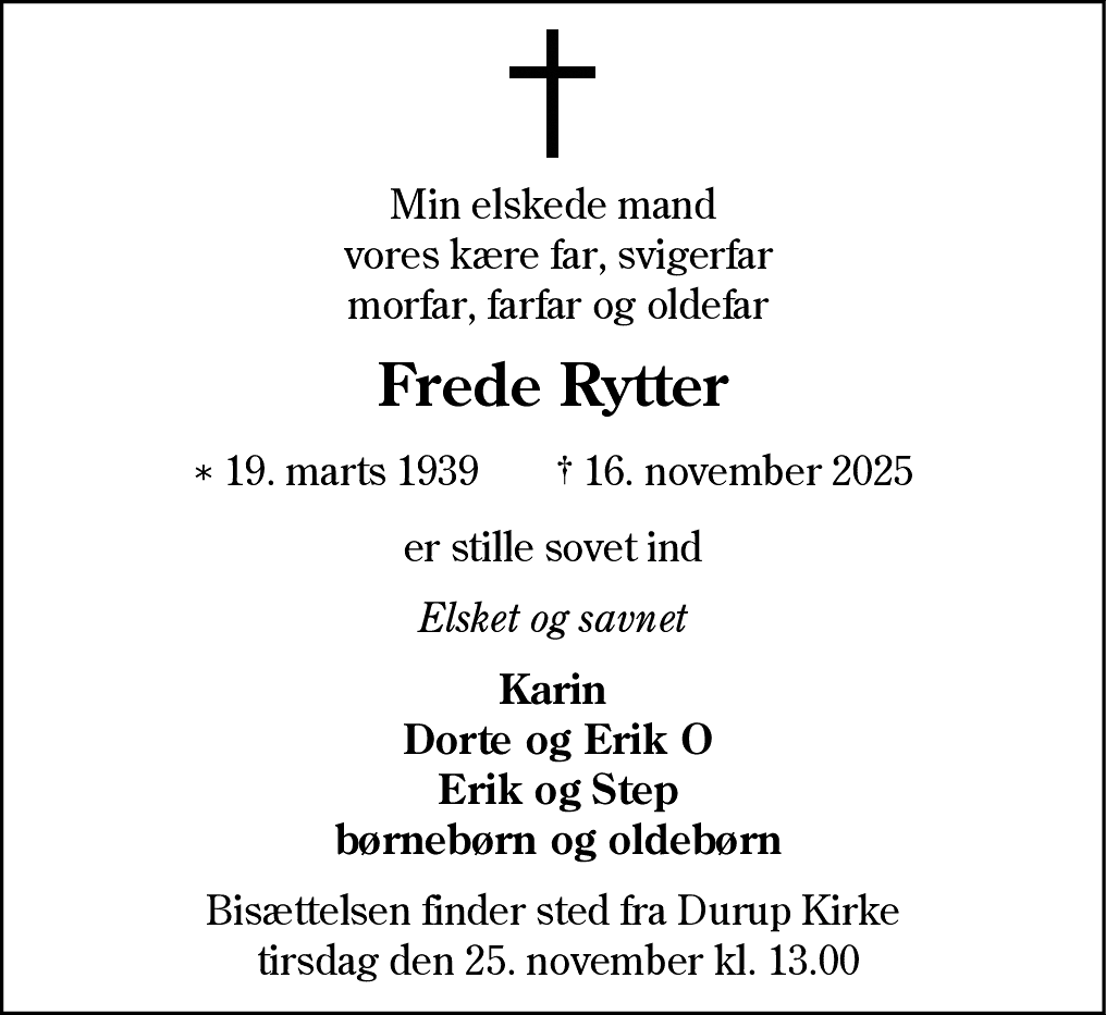 Dødsannonce for Frede Erik Jensen Rytter