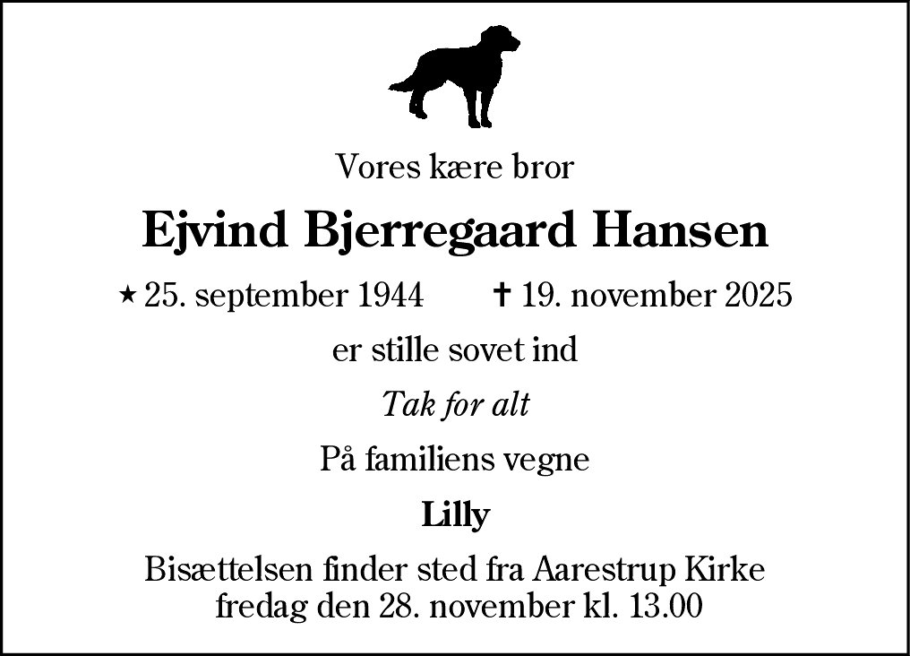 Dødsannonce for Ejvind Bjerregaard Hansen