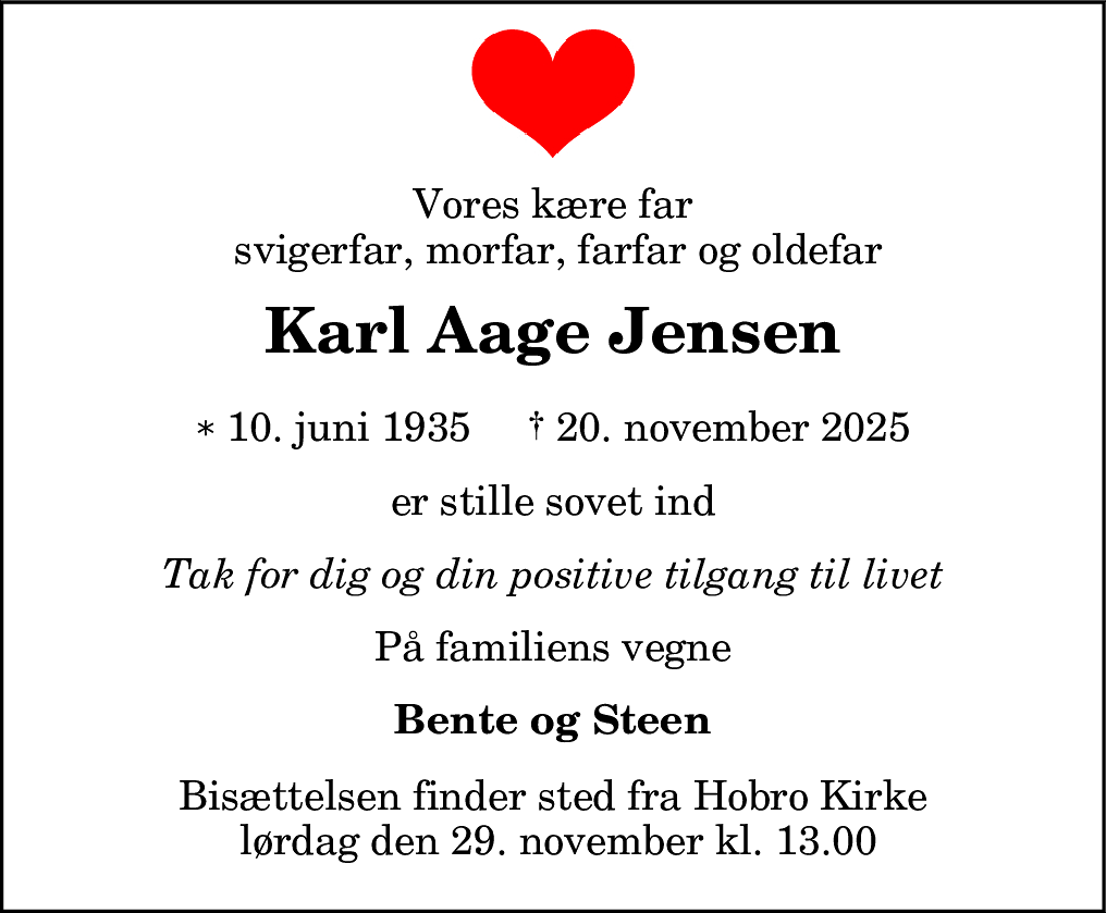 Dødsannonce for Karl Aage Jensen