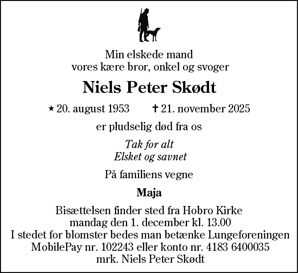 Dødsannonce for Niels Peter Skødt