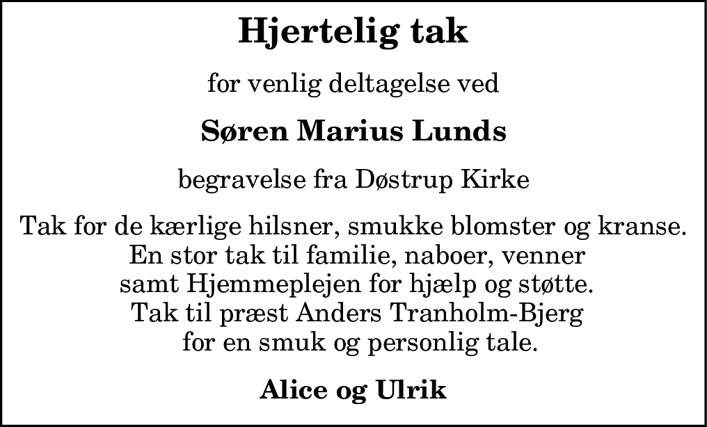 Dødsannonce for Søren Marius Sørensen Lund