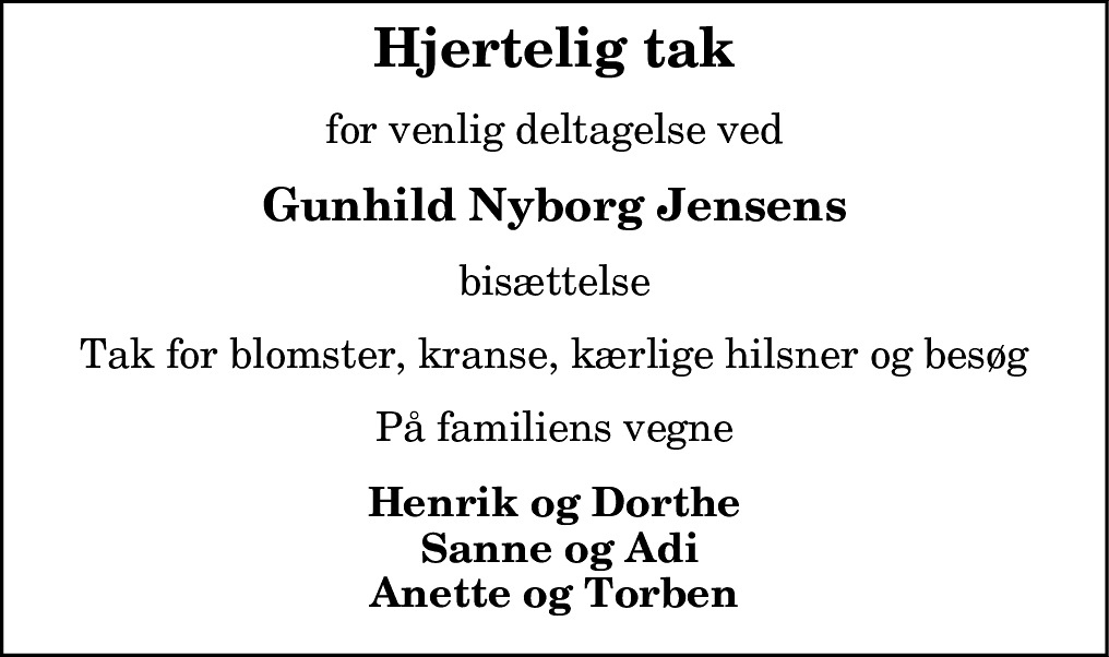 Dødsannonce for Gunhild Jensen