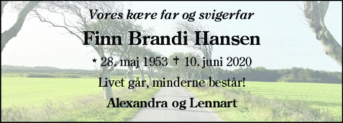 Dødsannonce for Finn Brandi Hansen