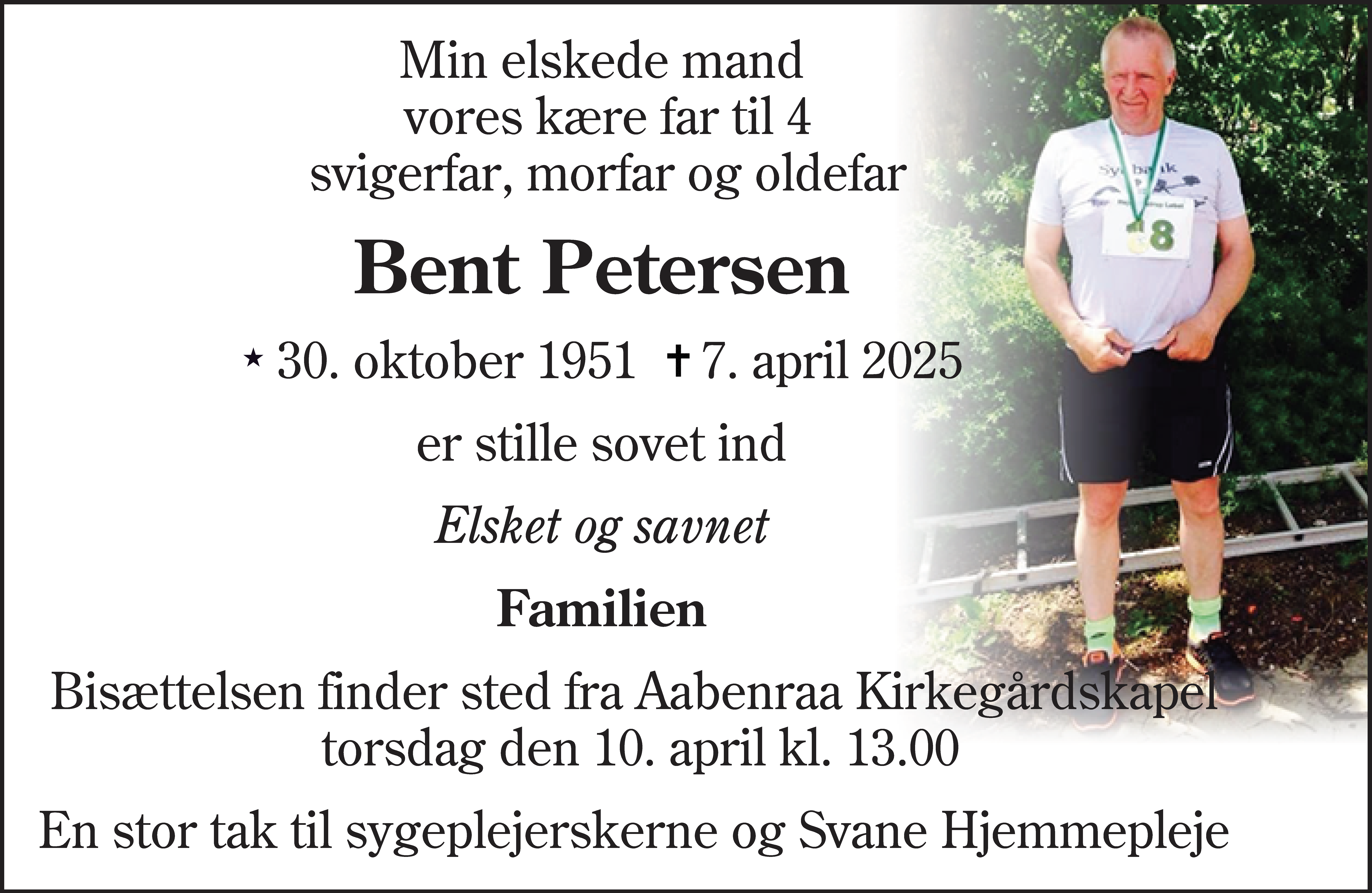 Dødsannonce for Bent Petersen