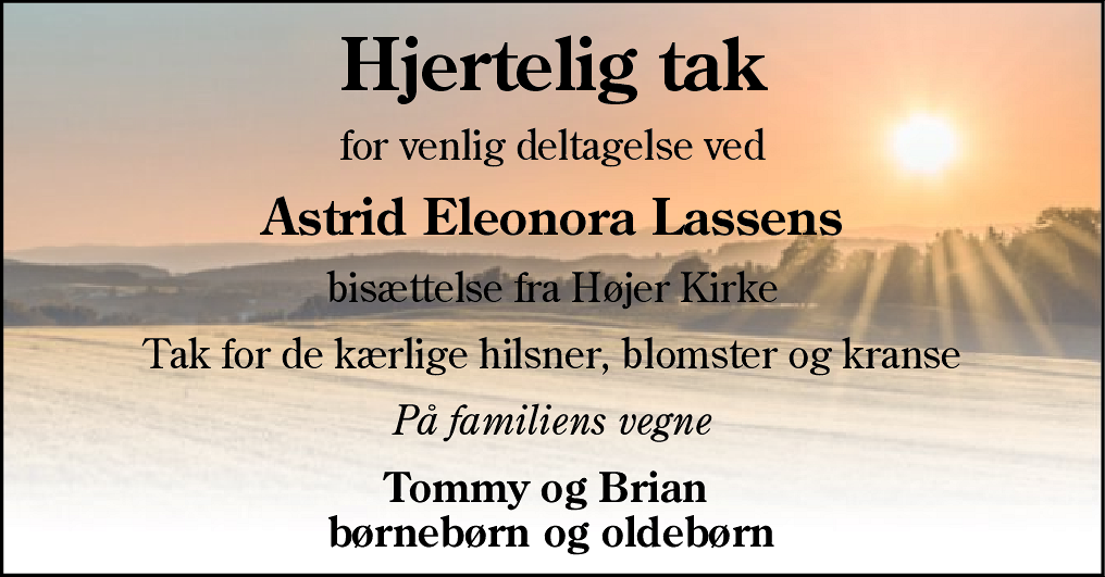 Dødsannonce for Astrid Eleonora Lassen