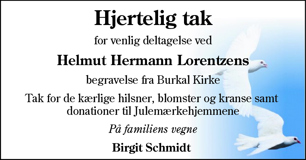Dødsannonce for Helmut Hermann Lorentzen