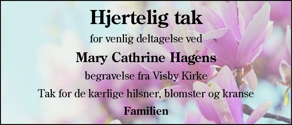 Dødsannonce for Mary Cathrine Hagen