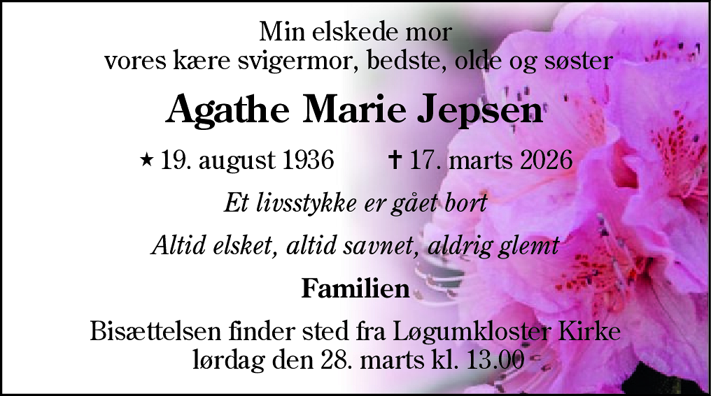 Dødsannonce for Agathe Marie Jepsen