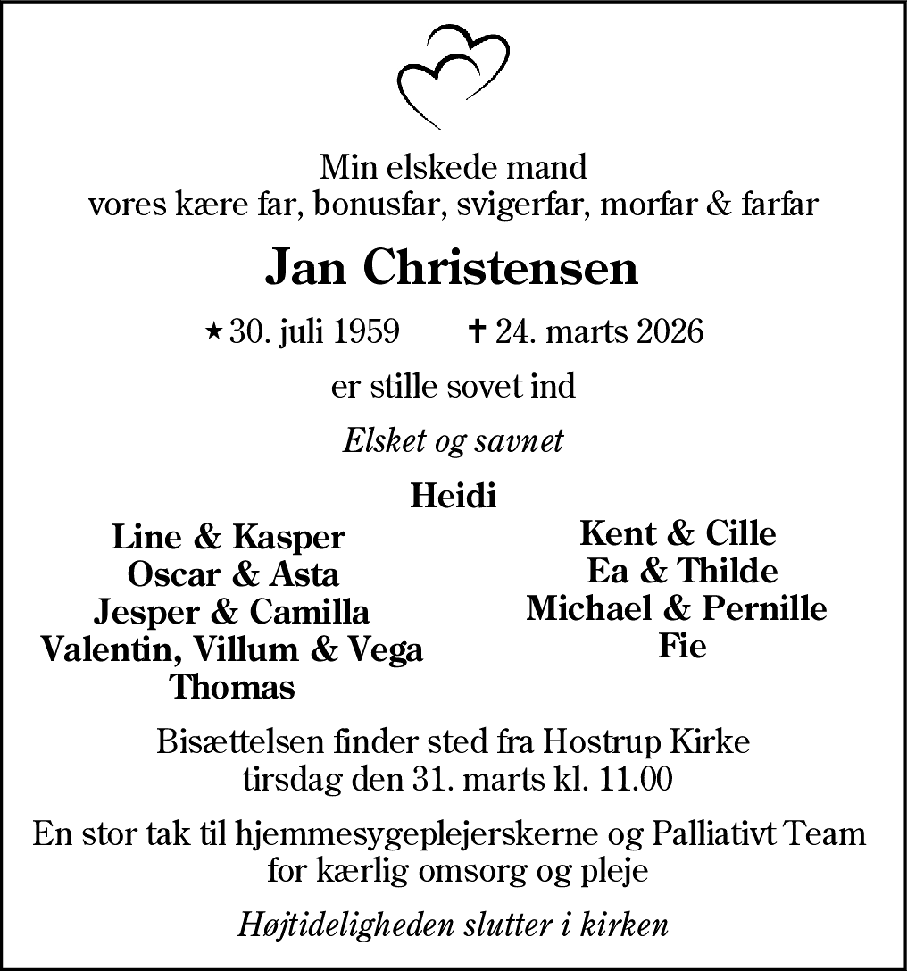 Dødsannonce for Jan Christensen