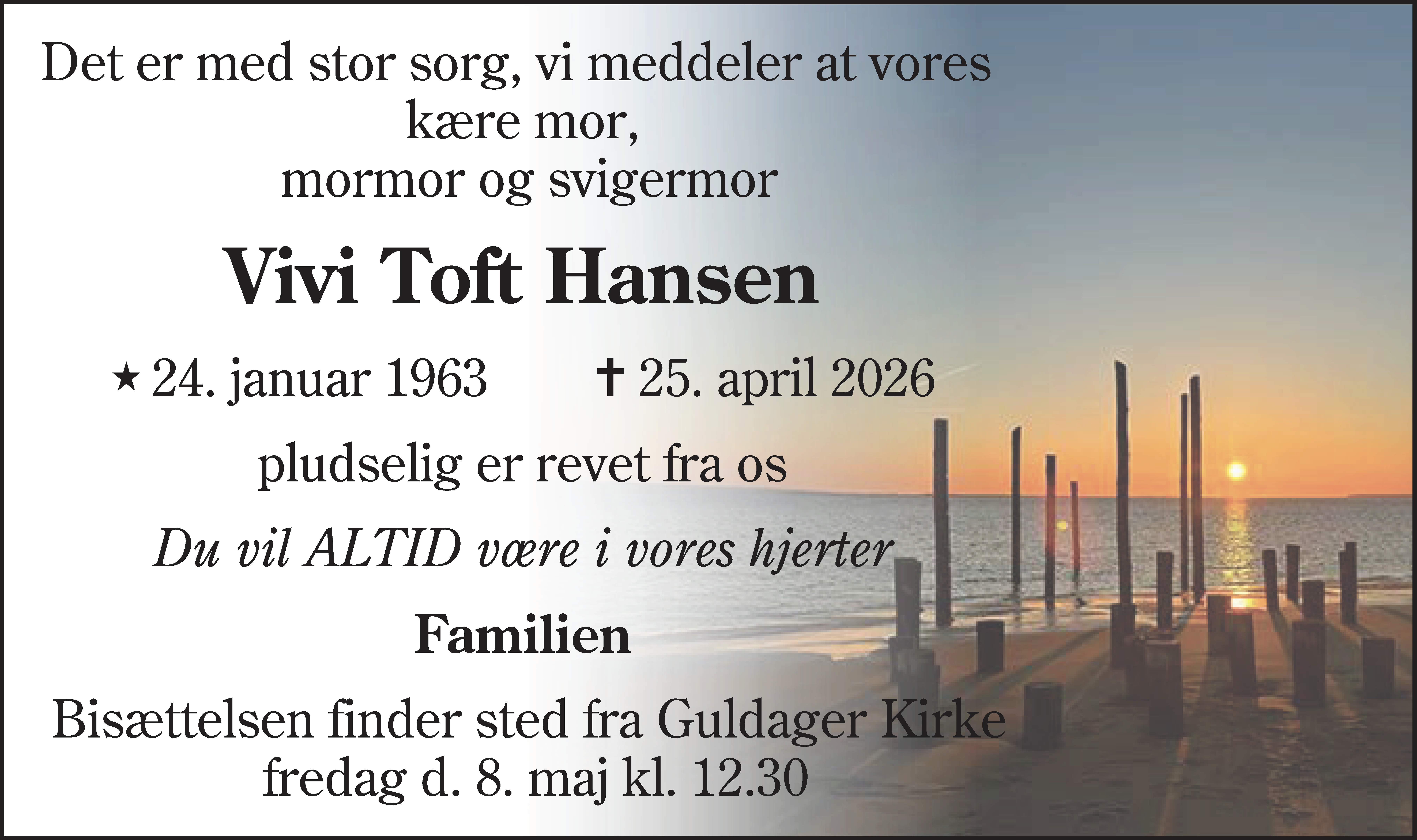 Dødsannonce for Vivi Toft Hansen