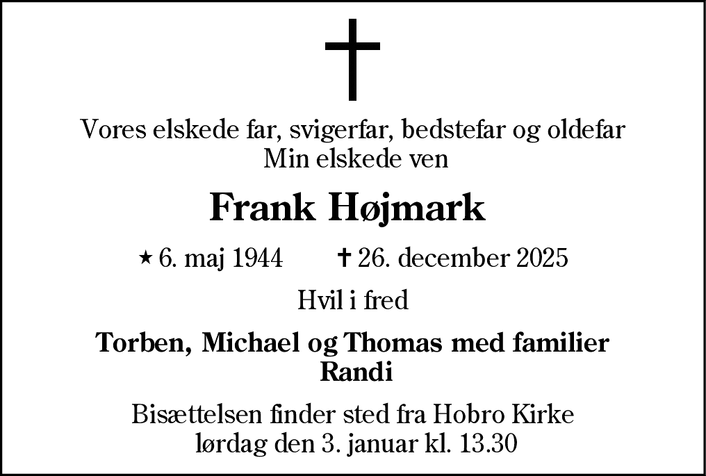 Dødsannonce for Frank Højmark Christensen