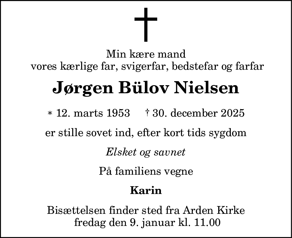 Dødsannonce for Jørgen Bülov Nielsen
